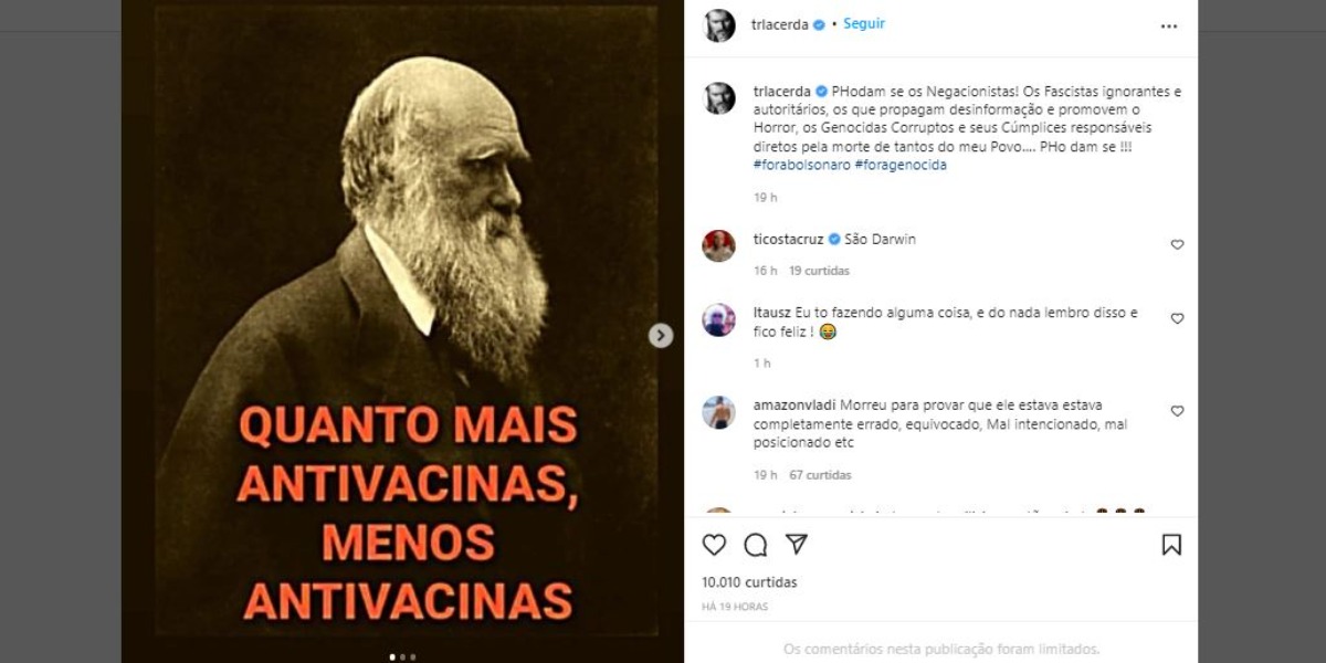 Thiago Lacerda sobre a morte de Olavo de Carvalho (Foto: Reprodução/Instagram)