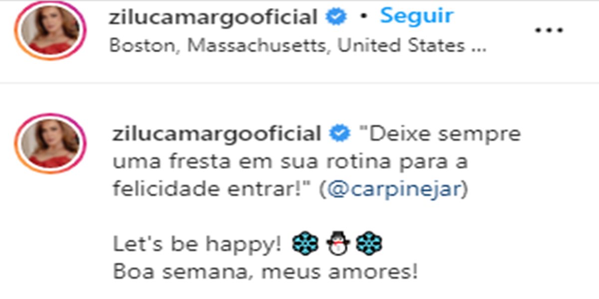 Legenda escrita por Zilu chamou a atenção (Foto: Instagram)