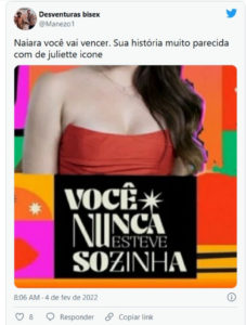 Internautas classificaram Naiara como a nova Juliette (Foto: Reprodução / Twitter)