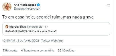Ana Maria explicou ausência no Twitter