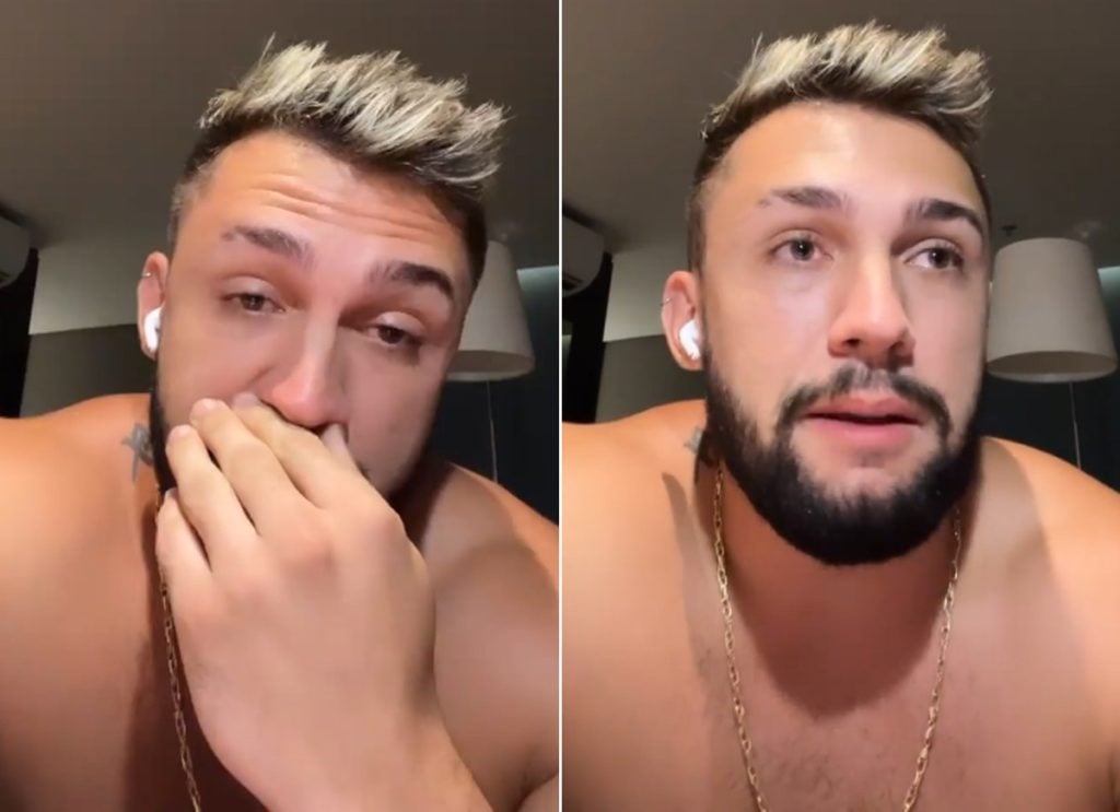 Ex-BBB, Arthur Picole chora ao falar sobre noticia de acusação de estupro (Foto: Reprodução/Instagram)