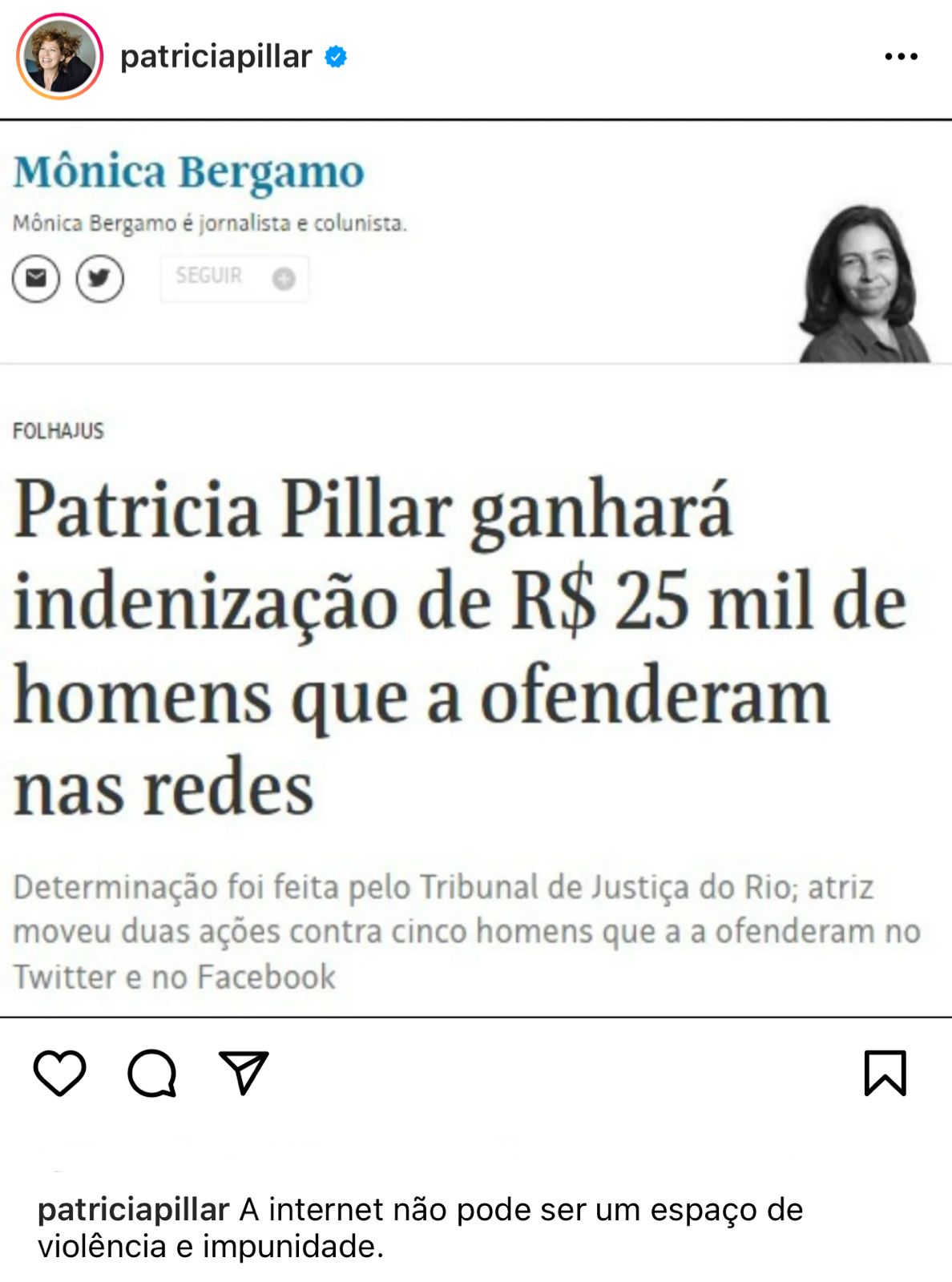 Patrícia Pillar comemora vitória em processo contra internautas