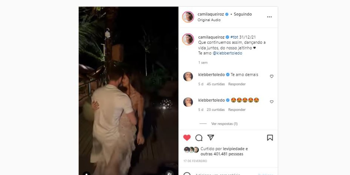 Camila Queiroz surgiu apaixonada por Klebber Toledo (Foto: Reprodução/Instagram)