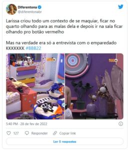 Larissa causou comoção na web ao encarar botão de desistência (Foto: Reprodução / Twitter) Larissa causou comoção na web ao encarar botão de desistência (Foto: Reprodução / Twitter)