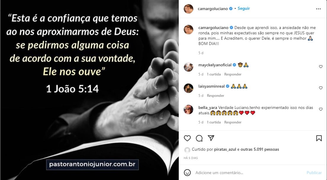 Compartilhamento do cantor no Instagram - Foto: Reprodução