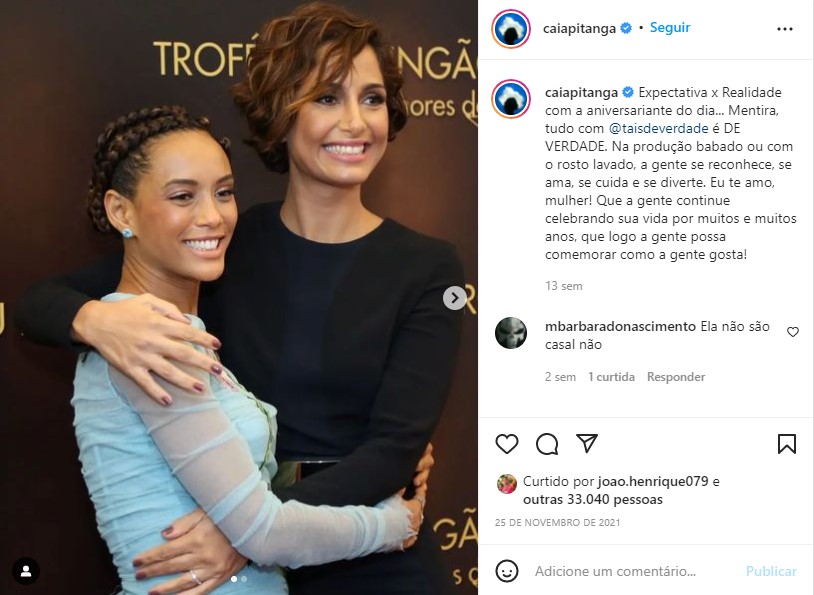 Camila Pitanga se declara para Taís Araújo - Foto: Reprodução