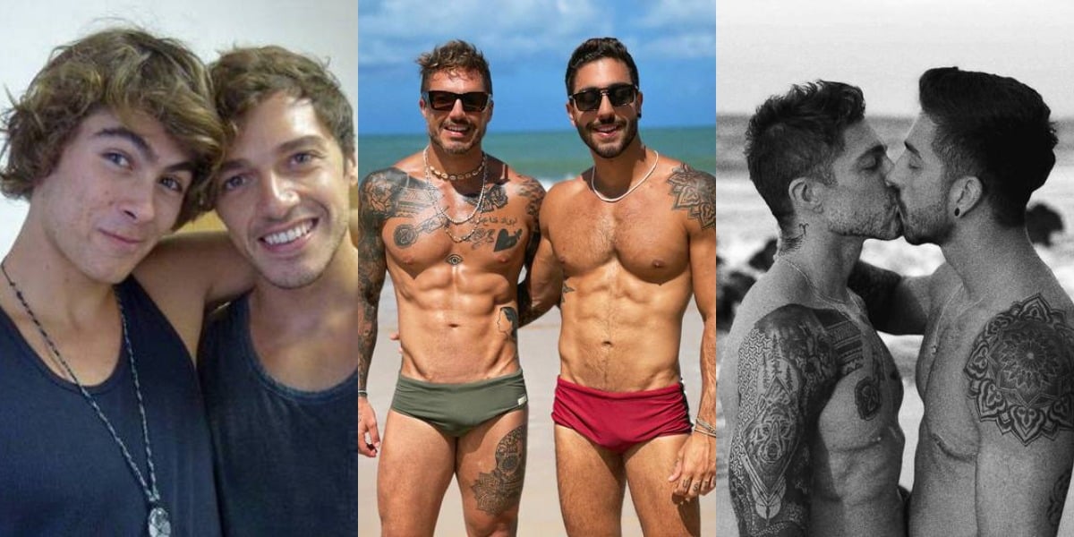 Ycaro Tavares nos bastidores de "Malhação" com Rafa Vitti na primeira foto e com o namorado nas outras (Foto: Reprodução/Instagram)