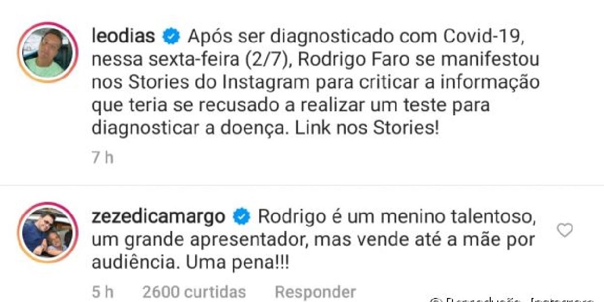 Comentário de Zezé Di Camargo (Foto: Reprodução/Intagram)
