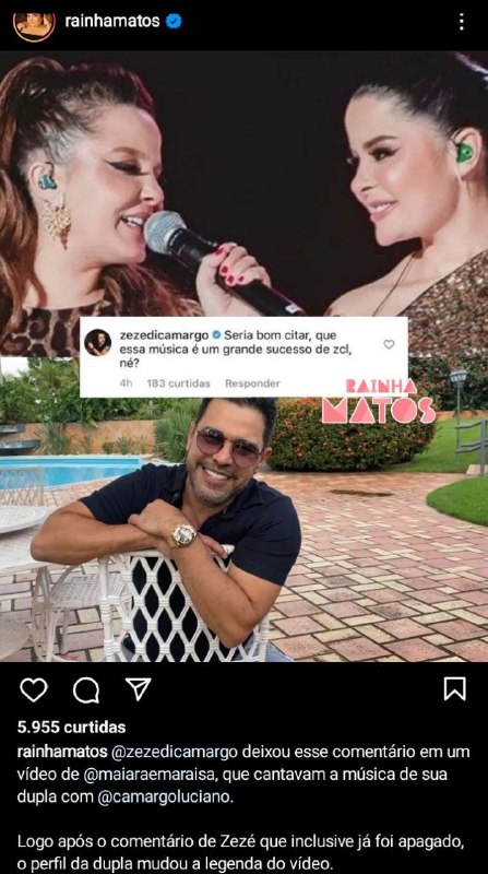 A atitude de Zezé Di Camargo foi detonada pelos seguidores (Foto: Reprodução)