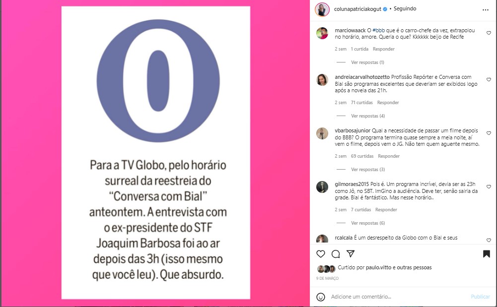 Critícia de Patricia Kogut voltou a repercurtir após polêmica com Bial vir à tona Critícia de Patricia Kogut voltou a repercurtir após polêmica com Bial vir à tona