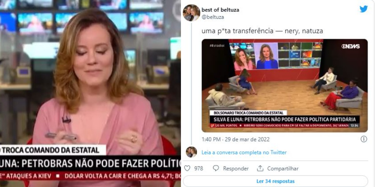 Natuza Nery soltou palavrão ao vivo em programa (Foto: Reprodução/GloboNews)