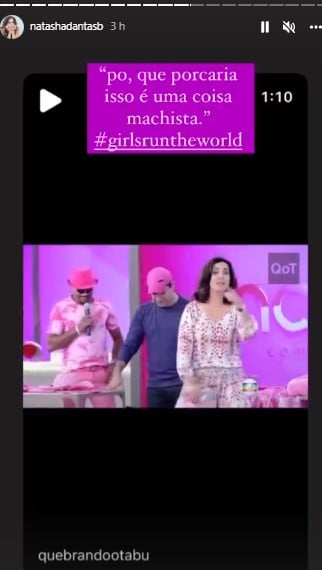 Natasha Dantas compartilhou video tirado do Encontro com Fátima Bernardes