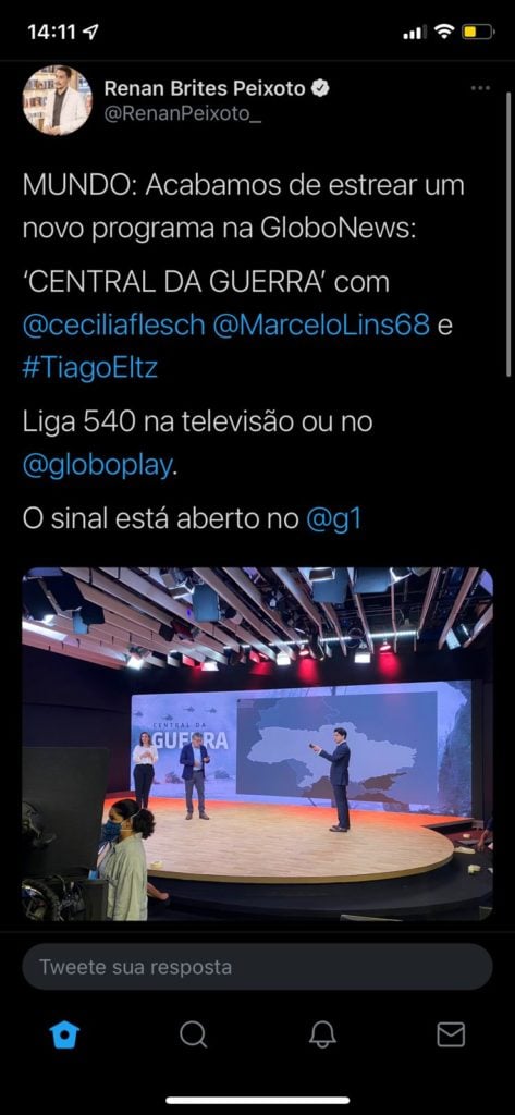 Registro nos bastidores mostra o cenário do Fantástico sendo usado na GloboNews- Foto: Reprodução