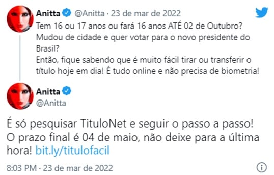 Anitta faz graça e incentiva mudança do presidente da república