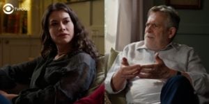 Bárbara brigará com Santiago no meio da sessão em Um Lugar ao Sol (Foto: Montagem/Thais Teles/Reprodução/Globo)