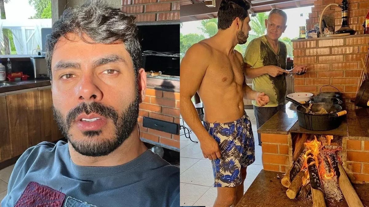 Rodolffo na área de churrasco (Imagem: Reprodução)