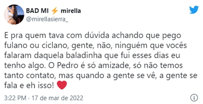 MC MIrella nega envolvimento amoroso com MC Pedrinho 