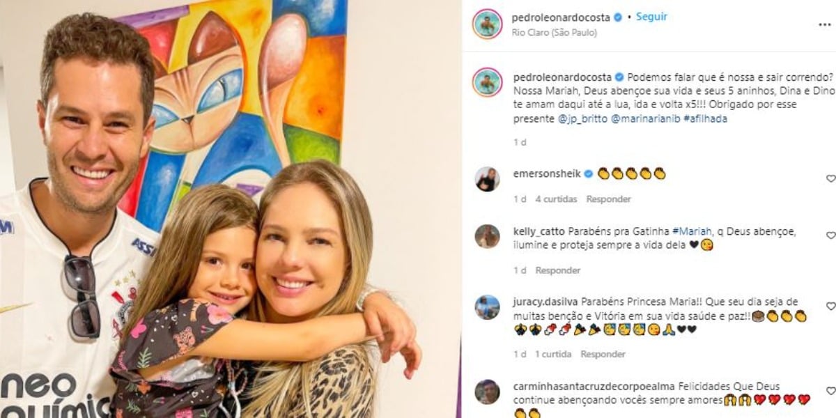 Pedro Leonardo com Thais Gebelein e a afilhada, Mariah (Foto: Reprodução/Instagram)
