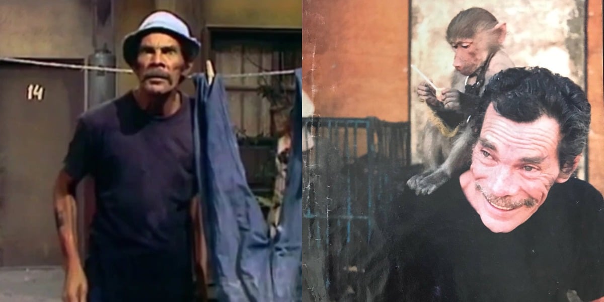 Ramón Valdés como Seu Madruga e na vida real (Foto: Reprodução/Televisa/Internet)