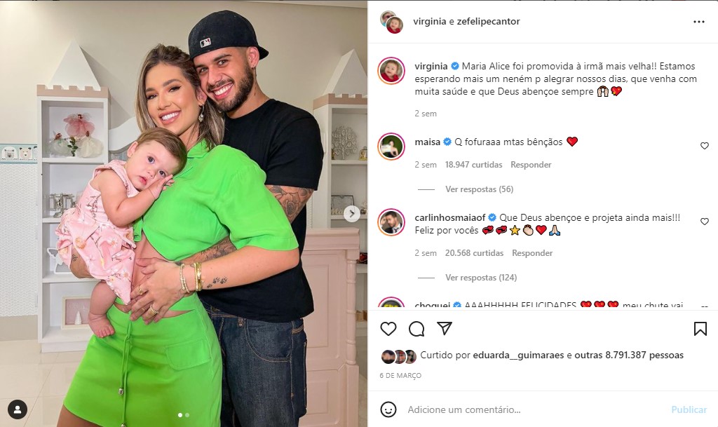 Virginia ao lado de Zé Felipe e da filha do casal - Foto: Reprodução
