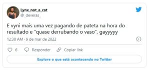 Internautas detonaram mais uma trapalhada de Vyni no BBB22 (Foto: Reprodução / Twitter) Internautas detonaram mais uma trapalhada de Vyni no BBB22 (Foto: Reprodução / Twitter)