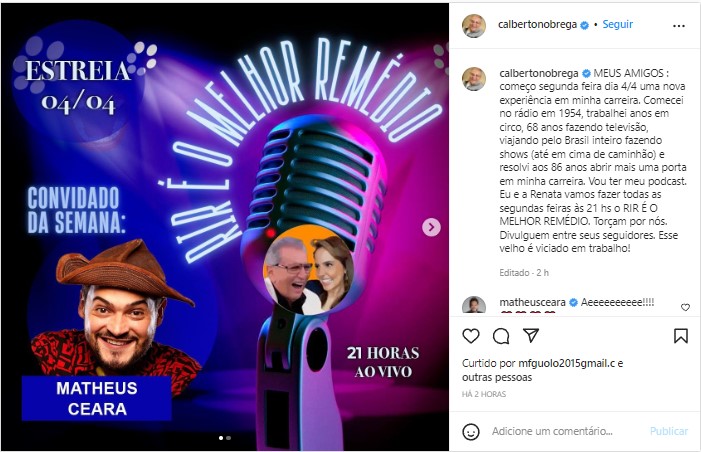 Carlos Alberto de Nóbrega anunciou que vai apresentar um podcast Carlos Alberto de Nóbrega anunciou que vai apresentar um podcast