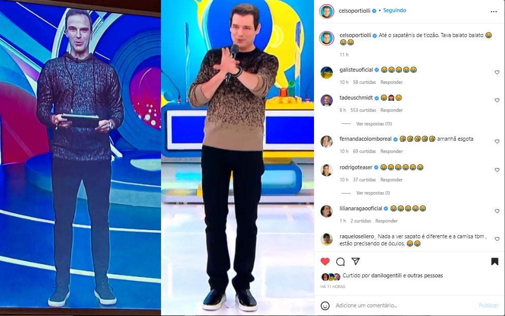 Celso Portiolli ainda reparou que Tadeu usou o mesmo sapatênis 
