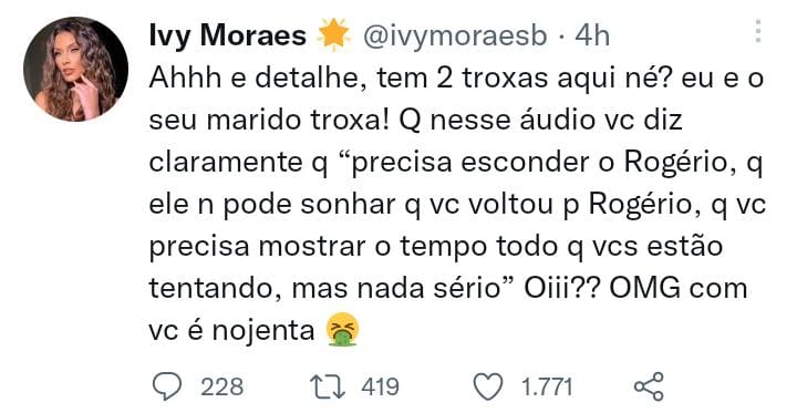 Ex-BBB foi exposta na rede e teve traição divulgada (Foto: Twitter) 