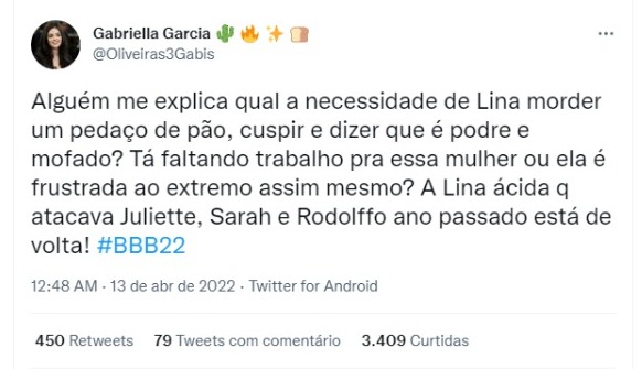BBB22: Reação ao vídeo de Linn da Quebrada no Twitter (Foto: Reprodução)