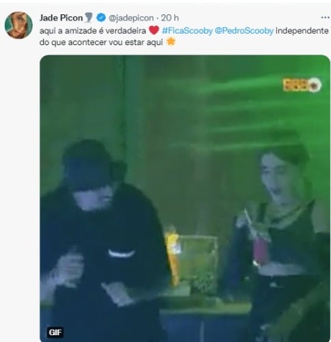 Post de Jade Picon em apoio a Pedro Scooby (Foto: Reprodução/Twitter)