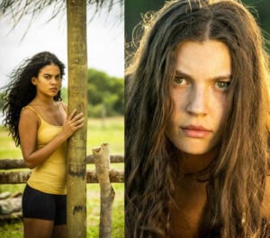 Juma (Alanis Guillen) vira onça e mata Muda (Bella Campos) em 'Pantanal?' (Foto: Reprodução / Globo)