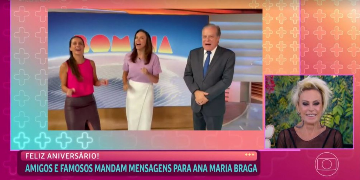 Carol Barcellos, Ana Paula Araújo e Chico Pinheiro desejaram parabéns a Ana Maria Braga (Foto: Reprodução/TV Globo) Carol Barcellos, Ana Paula Araújo e Chico Pinheiro desejaram parabéns a Ana Maria Braga (Foto: Reprodução/TV Globo)