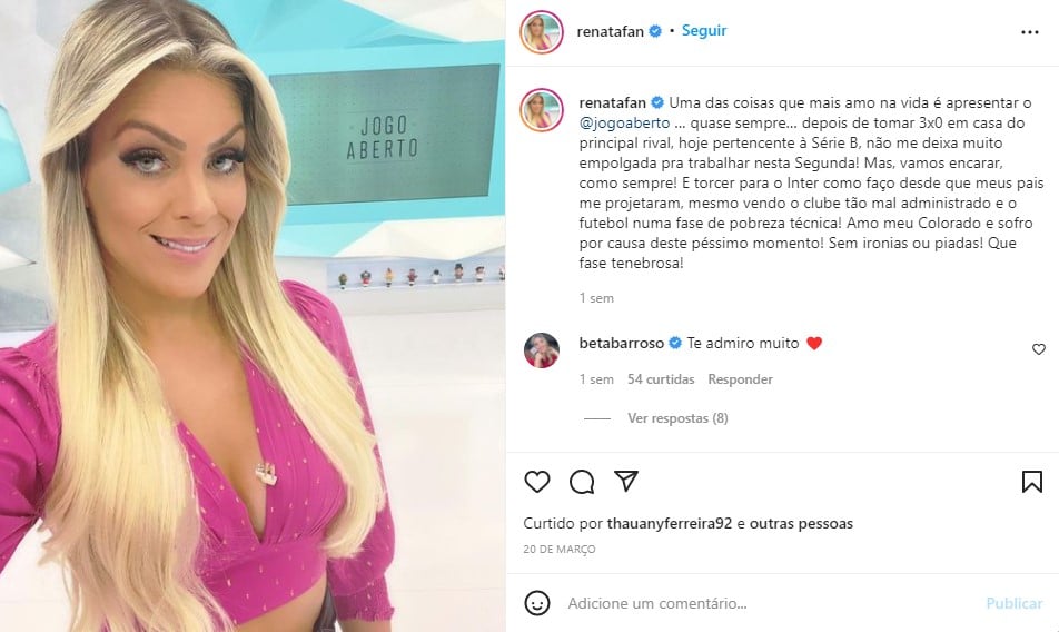 Renata Fan comenta situação no Jogo Aberto (Foto: Reprodução)
