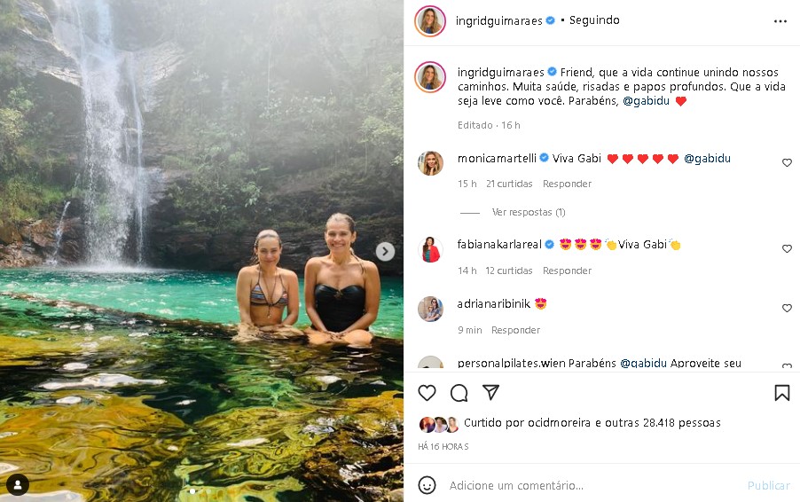 Ingrid Guimarães se declarou para sua grande amiga, Gabriela Duarte (Foto: Reprodução)