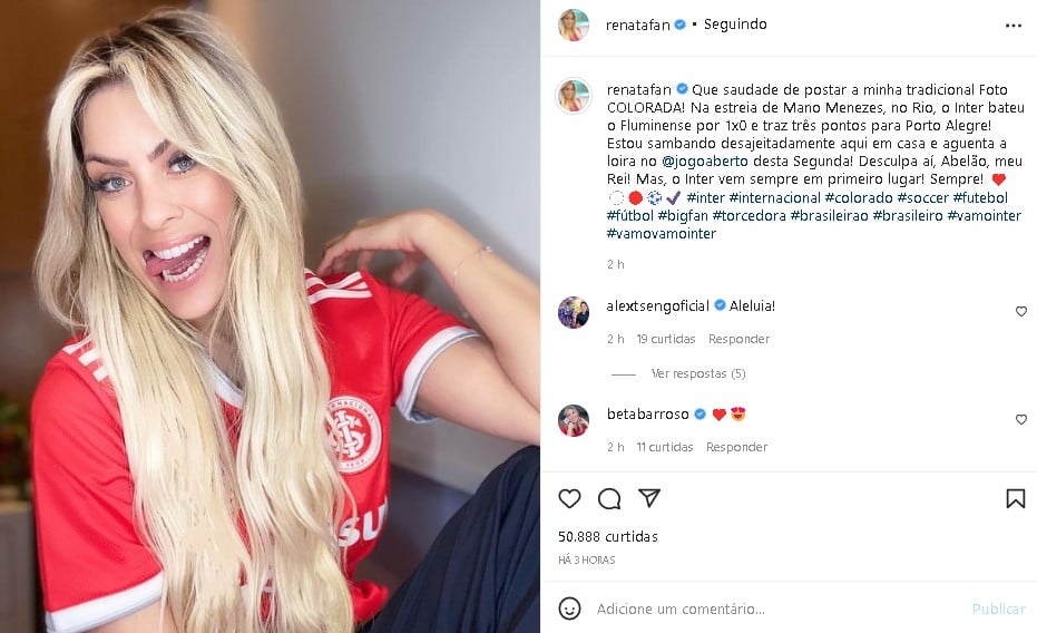 Renata Fan voltou a causar após celebrar vitória do Internacional (Foto: Reprodução)