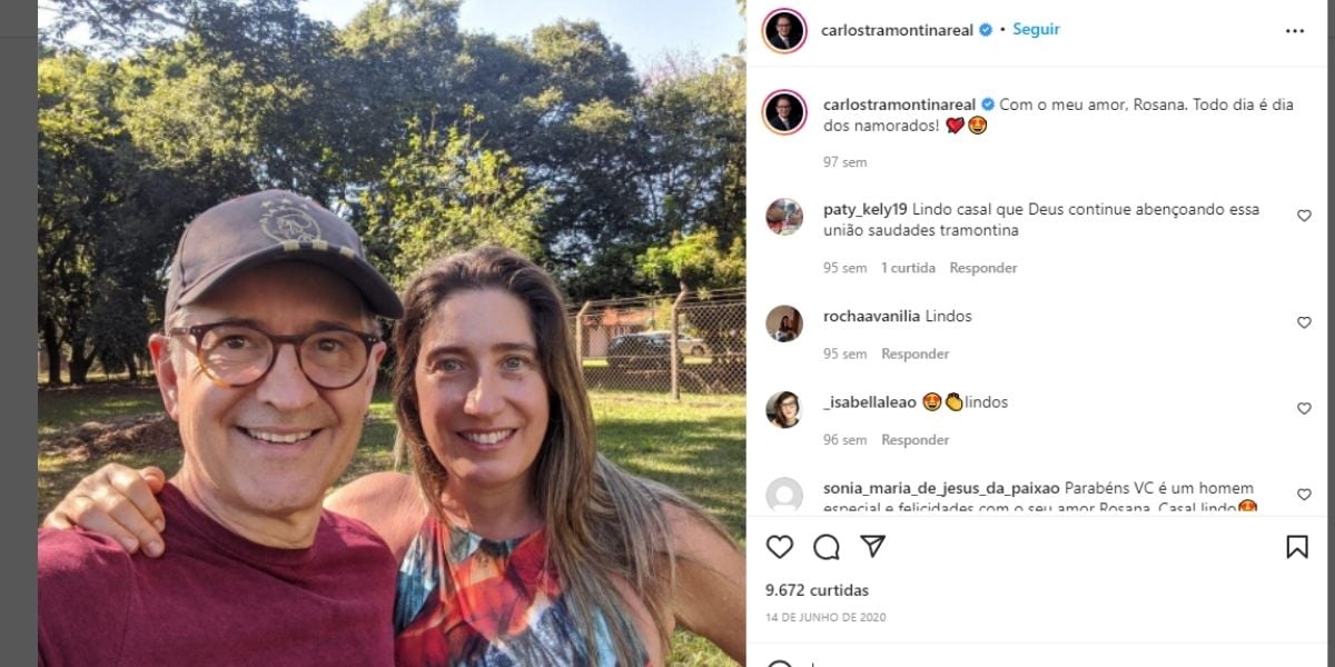 "Anos de parceria", Carlos Tramontina, em meio à saída da Globo, tem relação discreta exposta: "Meu amor"