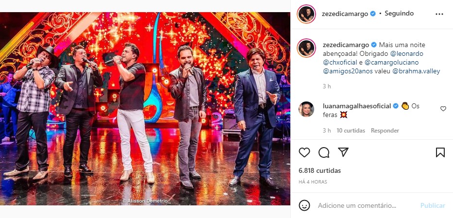 Zezé surge ao lado de Luciano, Chitãozinho e Xororó e Leonardo - Foto: Reprodução
