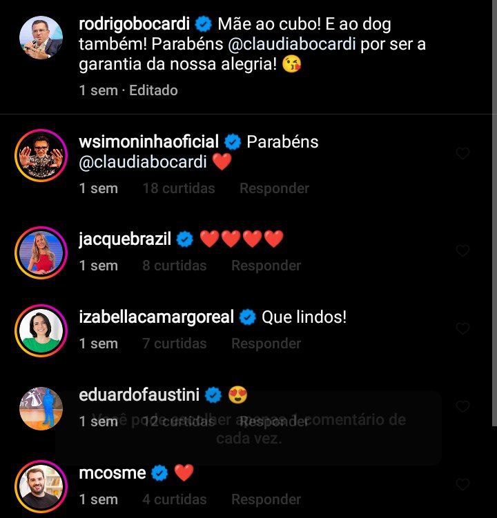 Comentários de colegas de profissão famosos (Foto: Reprodução/ Instagram) Comentários de colegas de profissão famosos (Foto: Reprodução/ Instagram)