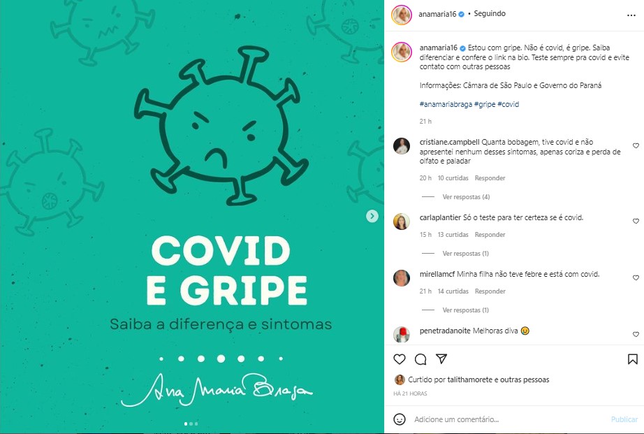 Ana Maria falou sobre o seu diagnóstico nas redes sociais