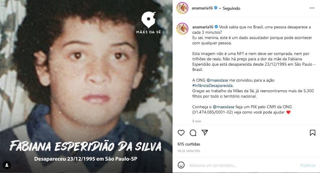 Fabiana Esperidião: Publicação de Ana Maria Braga (Imagem: Reprodução)