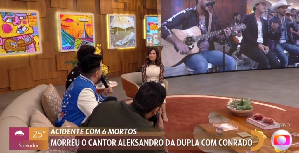 Fátima Bernardes homenageou o cantor Aleksandro durante o Encontro