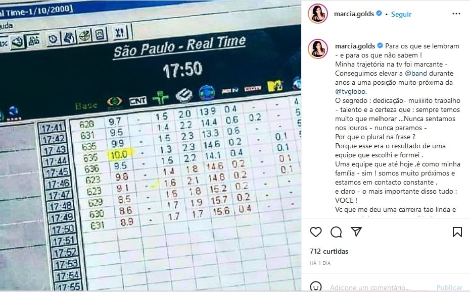 Publicação de Márcia Goldschmidt (Imagem: Reprodução)