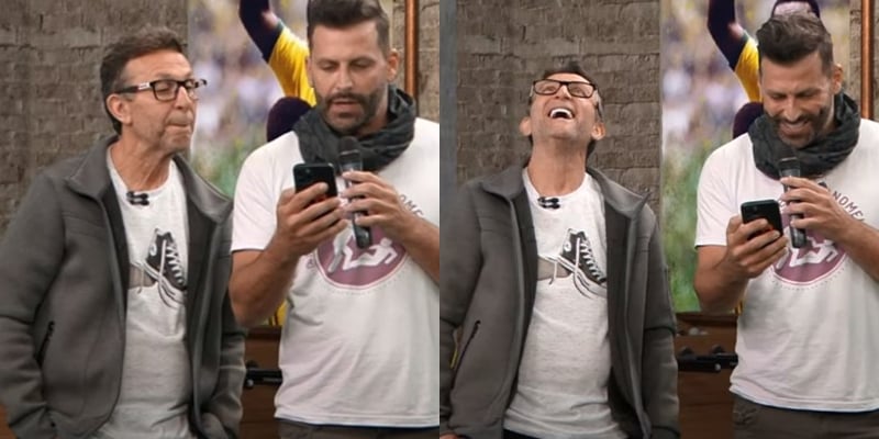 Neto se divertiu com o que viu no celular de Henry Castelli na Band