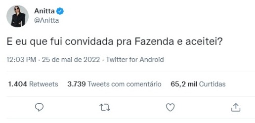 Post de Anitta no Twitter (Foto: Reprodução)