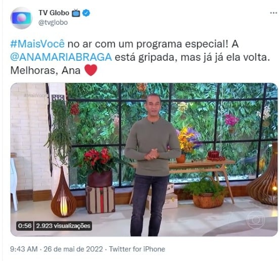 Ana Maria Braga não aparece no Mais Você (Foto: Reprodução/Twitter)