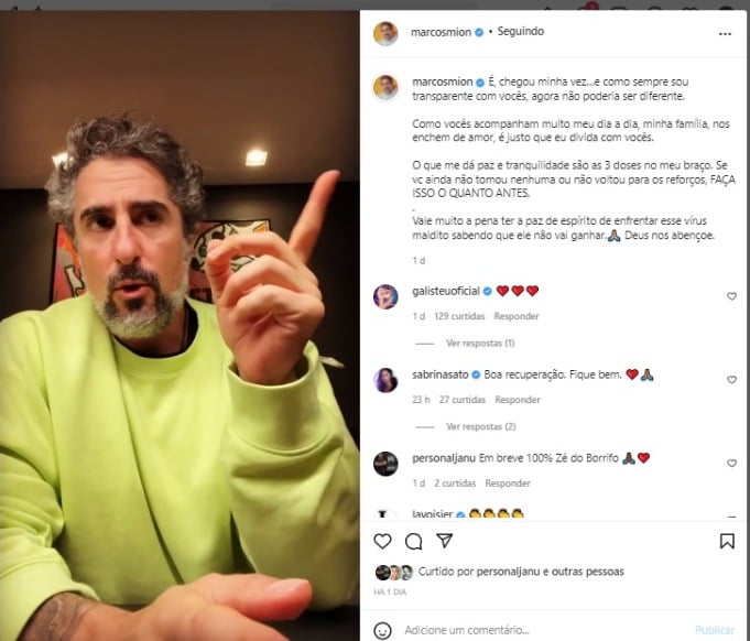 Marcos Mion desabafou nas redes sociais depois de testar positivo para Covid-19
