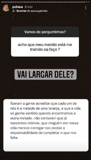 Poliana Rocha, esposa de Leonardo, deu conselho para mulher (Foto: Reprodução/ Instagram)