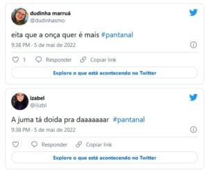 Internautas repercutiram sobre o beijo dos protagonistas de Pantanal (Foto: Reprodução / Globo) 
