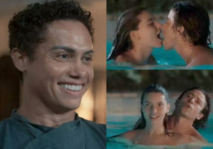 Zaquieu (Silvero Pereira) ficou todo feliz ao ver os protagonistas de Pantanal nus na piscina (Foto: Reprodução / Globo)