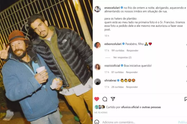 Enzo Celulari publicou fotos ao lado de moradores de rua (Foto: Instagram) 